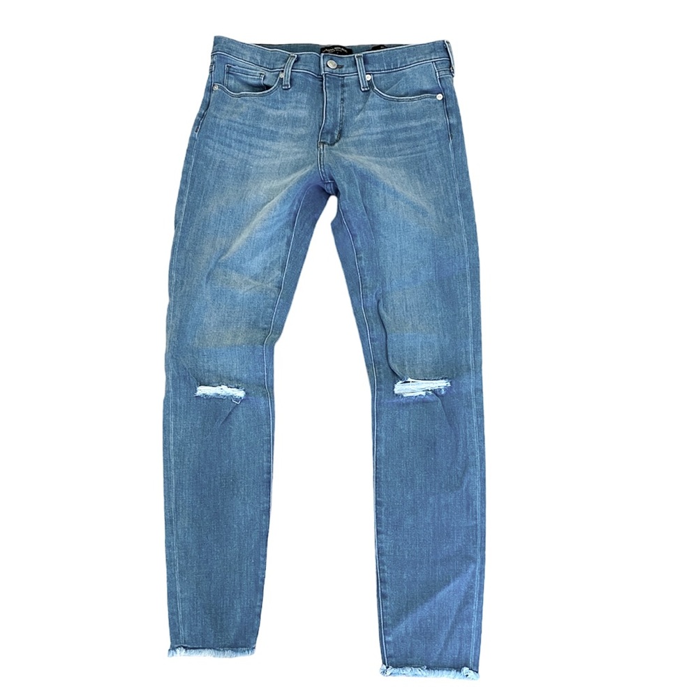 Banana Republic Skinny Ripped Jeans Denim Raw Hem Mid Light Blue 29 Long Tall